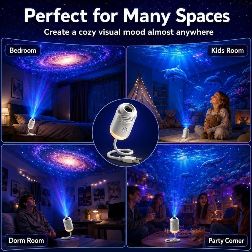 2027 Upgraded Galaxy & Ocean Projector, Plug and Play Hd Star Projector, 360° Adjustable Hd Smart Dynamic 5D Holographic Night Light Projector for Bedroom Ceiling (3 Projection Films)