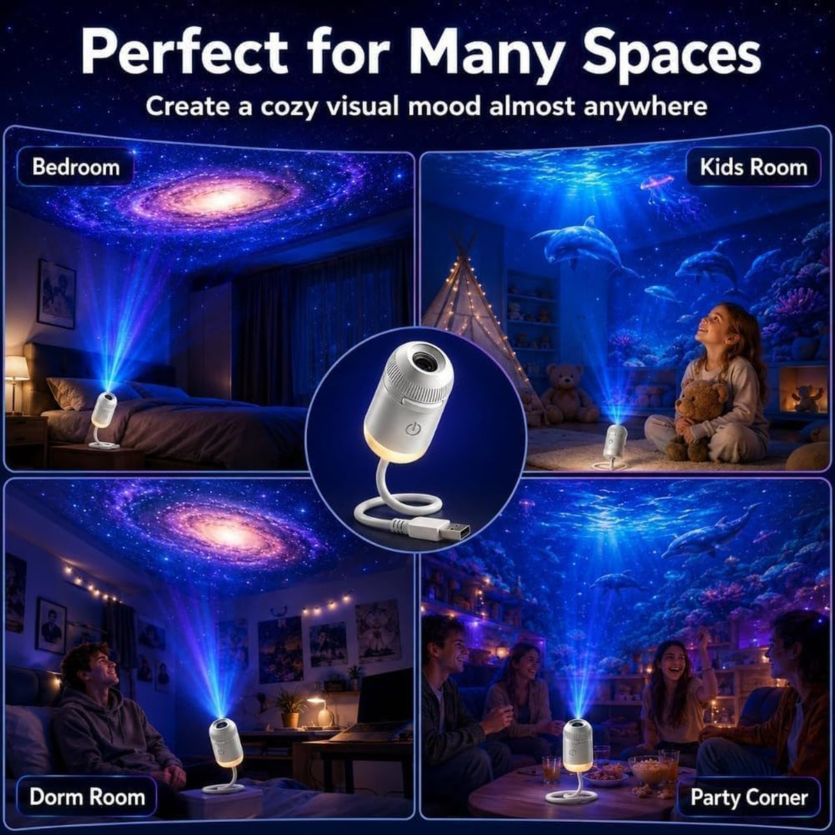 2027 Upgraded Galaxy & Ocean Projector, Plug and Play Hd Star Projector, 360° Adjustable Hd Smart Dynamic 5D Holographic Night Light Projector for Bedroom Ceiling (3 Projection Films)