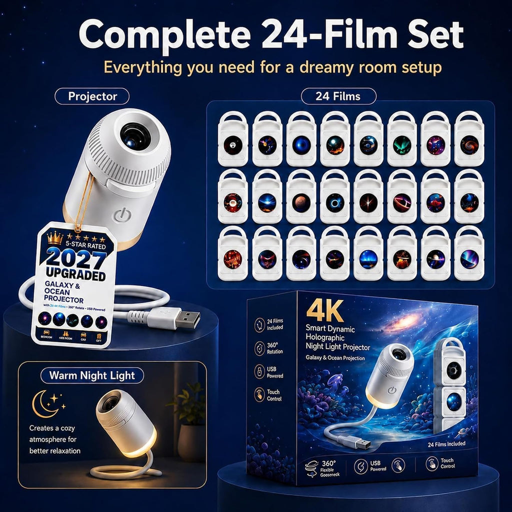 2027 Upgraded Galaxy & Ocean Projector, Plug and Play Hd Star Projector, 360° Adjustable Hd Smart Dynamic 5D Holographic Night Light Projector for Bedroom Ceiling (3 Projection Films)