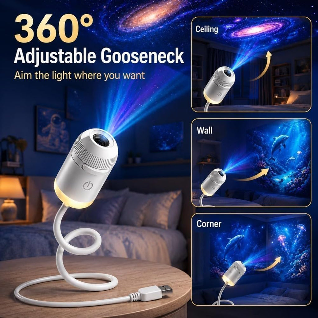 2027 Upgraded Galaxy & Ocean Projector, Plug and Play Hd Star Projector, 360° Adjustable Hd Smart Dynamic 5D Holographic Night Light Projector for Bedroom Ceiling (3 Projection Films)