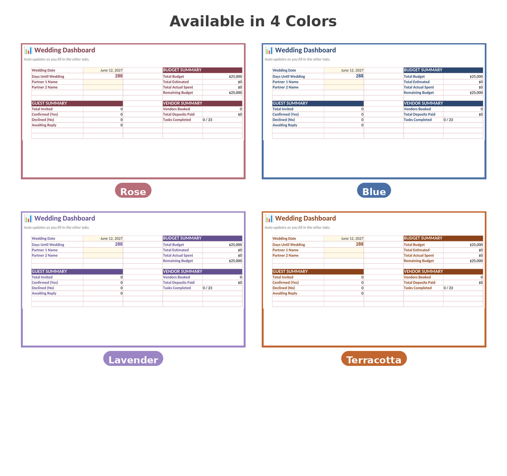 Digital Wedding Planner color variants