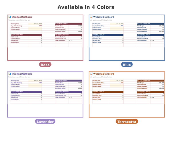 Digital Wedding Planner color variants